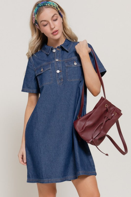 Walk Humbly Relaxed Fit Cotton Denim Shirt Dress
