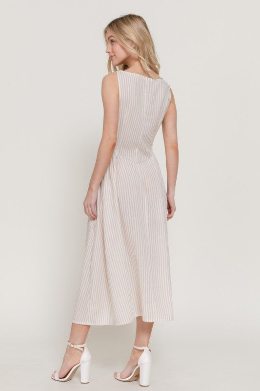 Breezy Days Sandstone Stripe Boatneck Midi Dress
