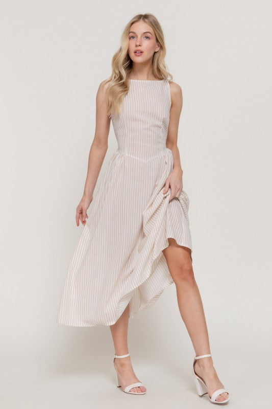 Breezy Days Sandstone Stripe Boatneck Midi Dress