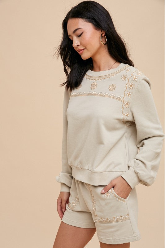 Rejoice & Blossom embroidered cotton shorts sweatshirt set