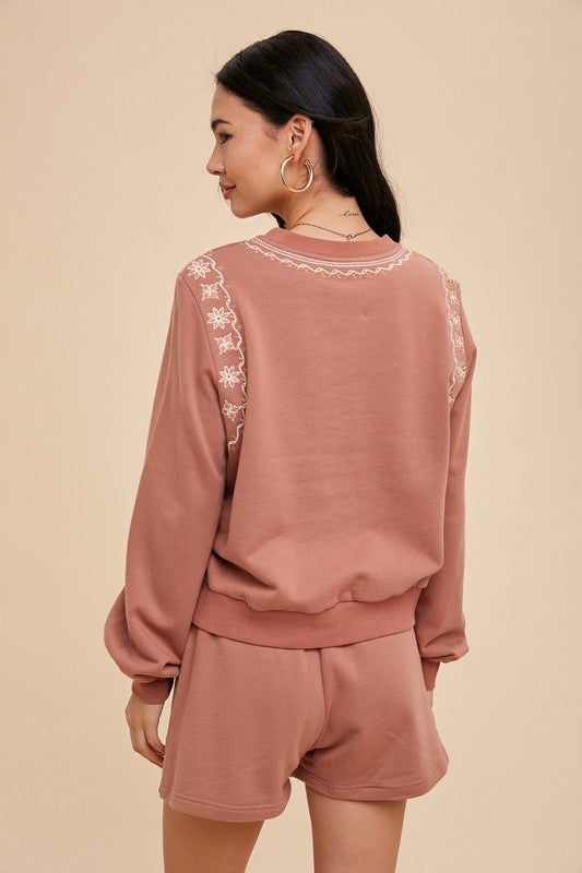 Rejoice & Blossom embroidered cotton shorts sweatshirt set