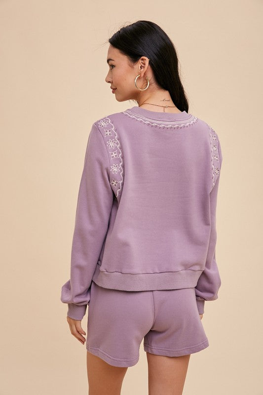 Rejoice & Blossom embroidered cotton shorts sweatshirt set