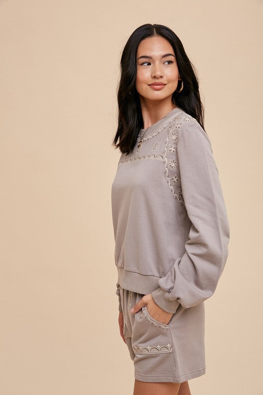 Rejoice & Blossom embroidered cotton shorts sweatshirt set