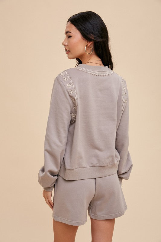 Rejoice & Blossom embroidered cotton shorts sweatshirt set