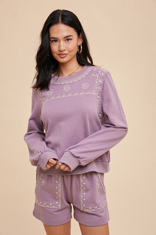 Rejoice & Blossom embroidered cotton shorts sweatshirt set