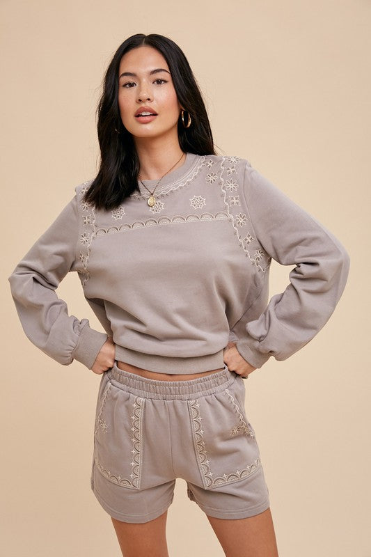 Rejoice & Blossom embroidered cotton shorts sweatshirt set