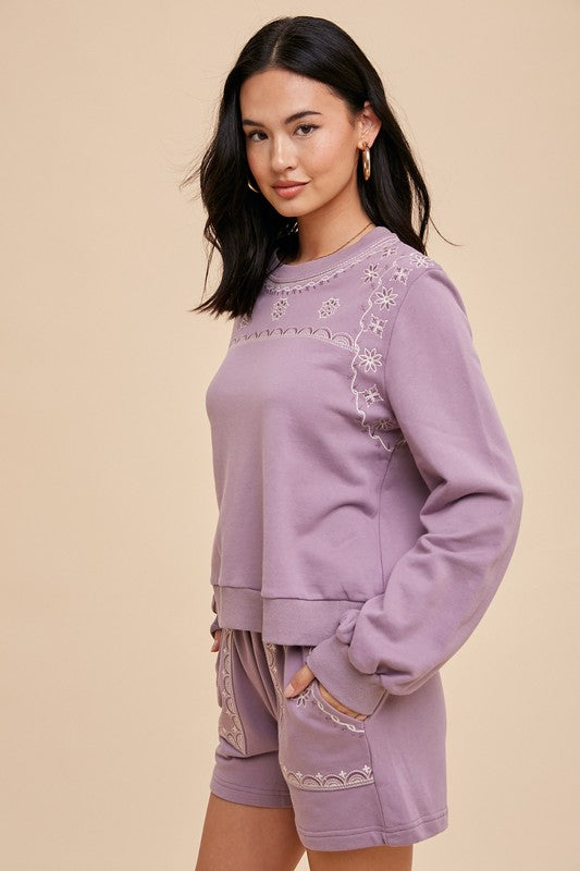 Dusty Mauve Rejoice 2-Piece Sweatshirt + Shorts Cotton Set in — side view
