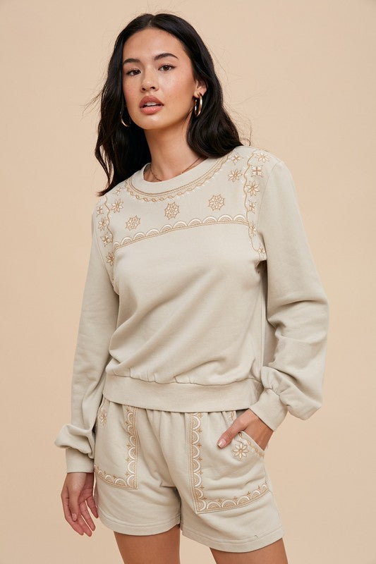 Rejoice & Blossom embroidered cotton shorts sweatshirt set
