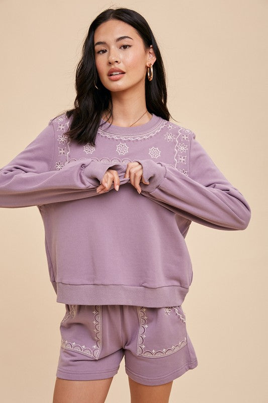 Rejoice & Blossom embroidered cotton shorts sweatshirt set