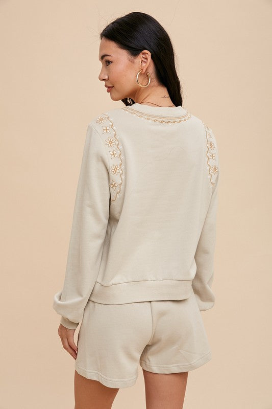 Rejoice & Blossom embroidered cotton shorts sweatshirt set