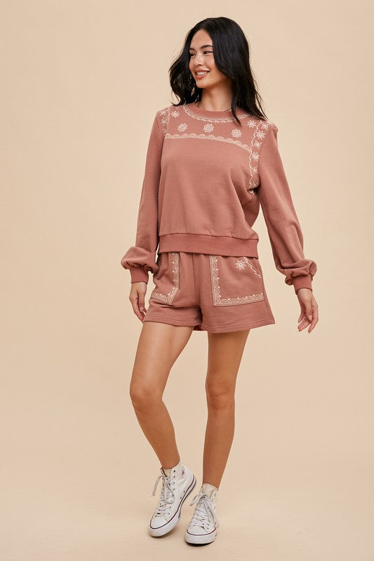 Rejoice & Blossom embroidered cotton shorts sweatshirt set