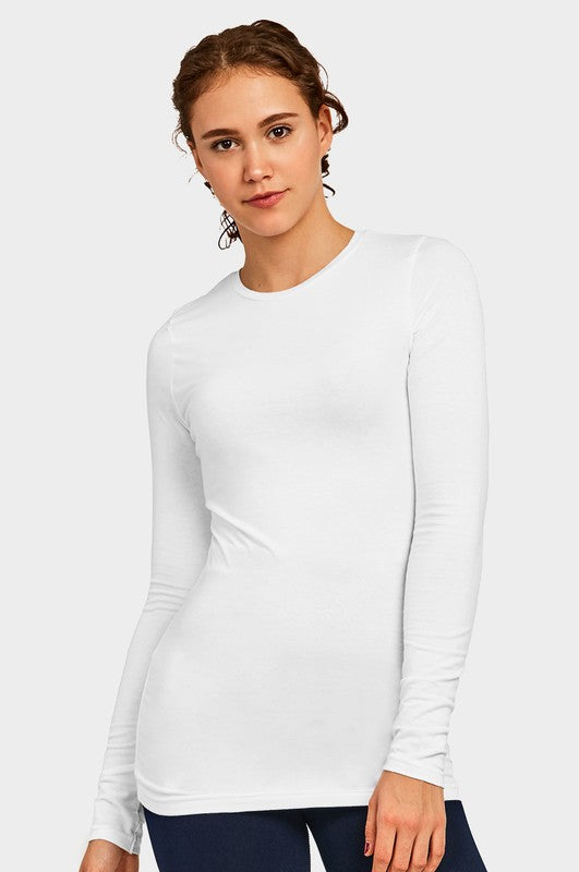 White Daily Grind Essential Cotton Long Sleeve Crewneck Tee — front view
