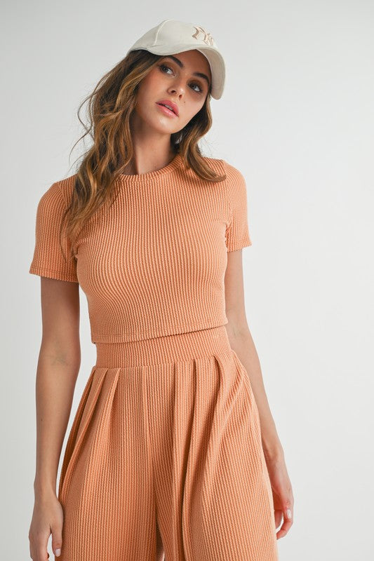 Hello Sunshine 2-Piece Ribbed Tee + Wide Leg Pants Set