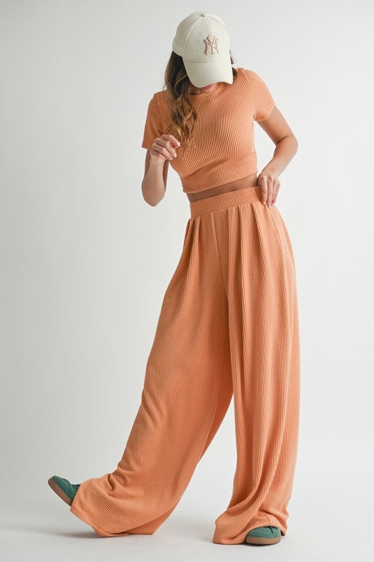 Hello Sunshine 2-Piece Ribbed Tee + Wide Leg Pants Set