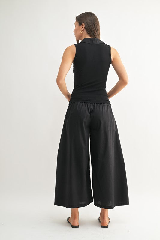 Stand Firm sleeveless polo top & wide-leg pants set