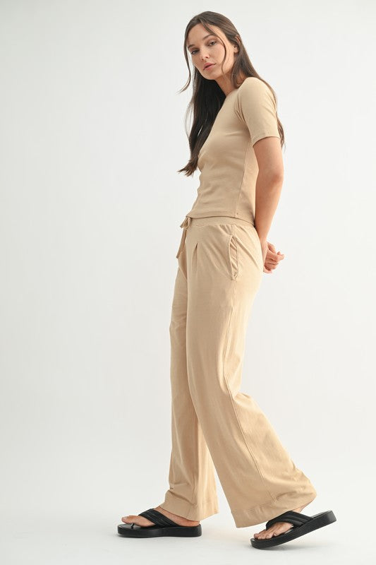 Rest In Me boatneck top & wide leg pants pima cotton set