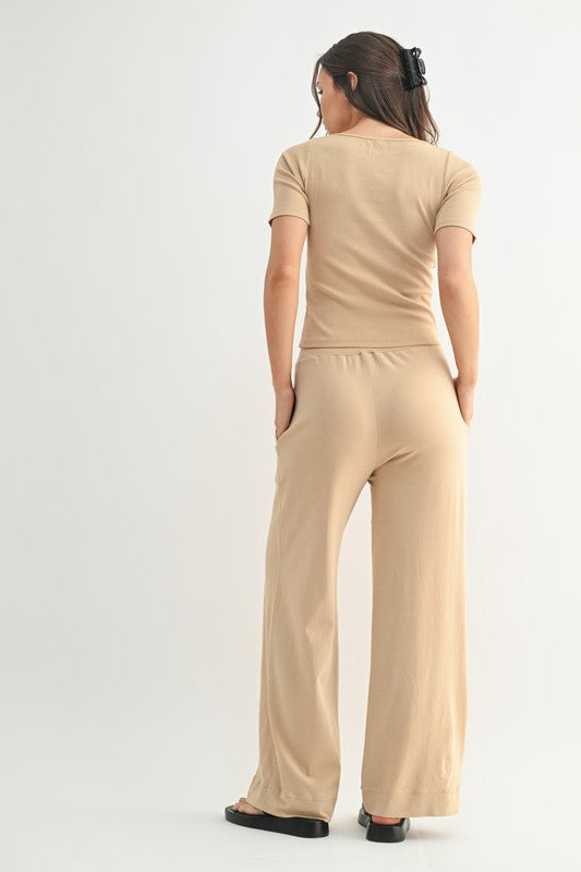 Rest In Me boatneck top & wide leg pants pima cotton set