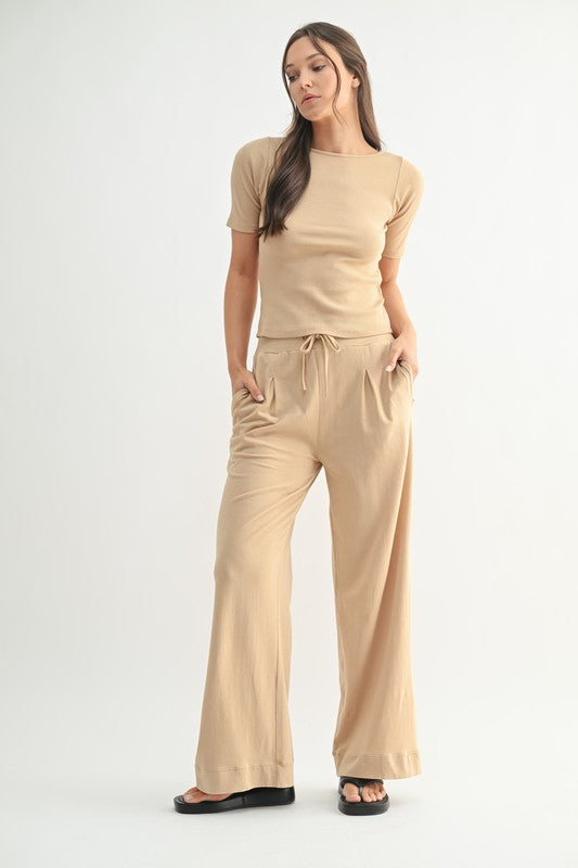 Rest In Me boatneck top & wide leg pants pima cotton set