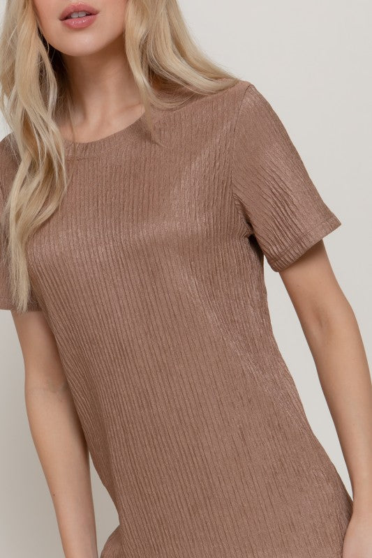 She Shines 2-Piece Set - Relaxed Top and Wide Leg Pants - Taupe Brown