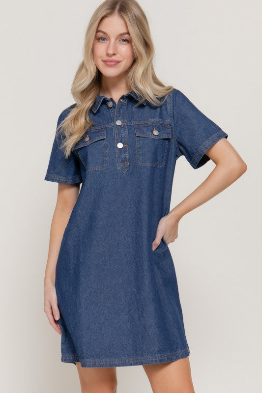 Walk Humbly Relaxed Fit Cotton Denim Shirt Dress