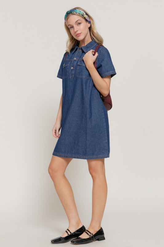 Walk Humbly Relaxed Fit Cotton Denim Shirt Dress