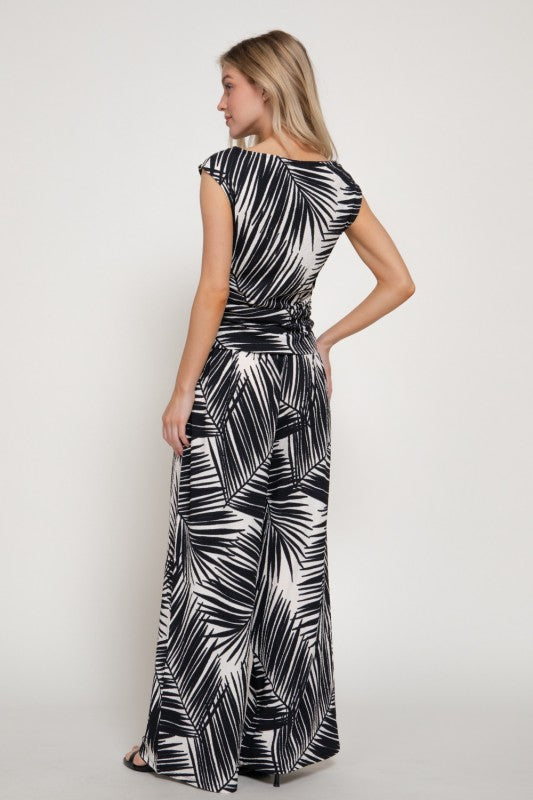 Hosanna 2-Piece Set - Sleeveless Top and Wide Leg Pants - Palm Print