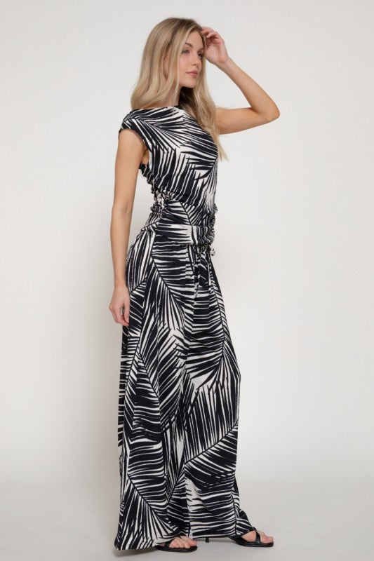 Hosanna 2-Piece Set - Sleeveless Top and Wide Leg Pants - Palm Print