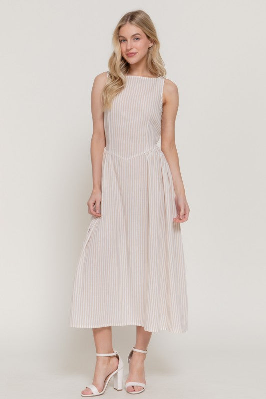 Breezy Days Sandstone Stripe Boatneck Midi Dress