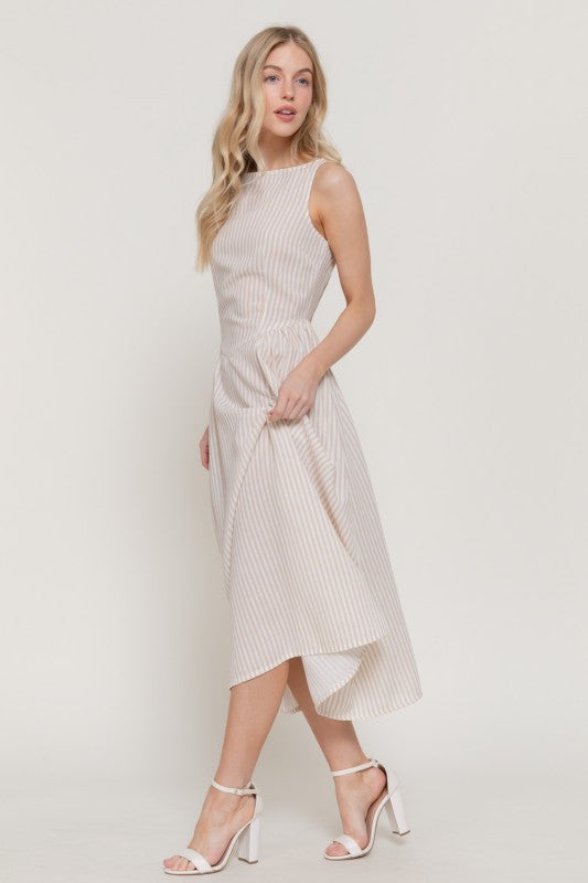 Breezy Days Sandstone Stripe Boatneck Midi Dress