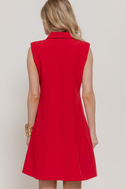She Perseveres Poppy Red Padded Shoulder Shirt Dress