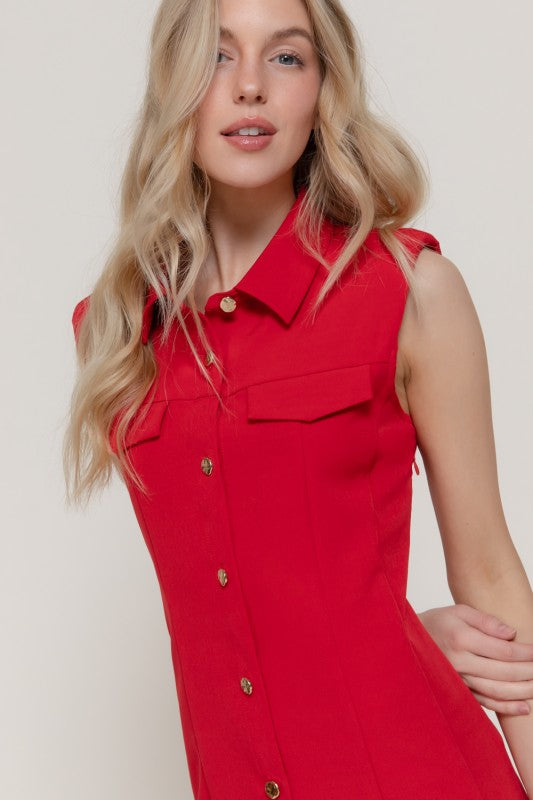 She Perseveres Poppy Red Padded Shoulder Shirt Dress