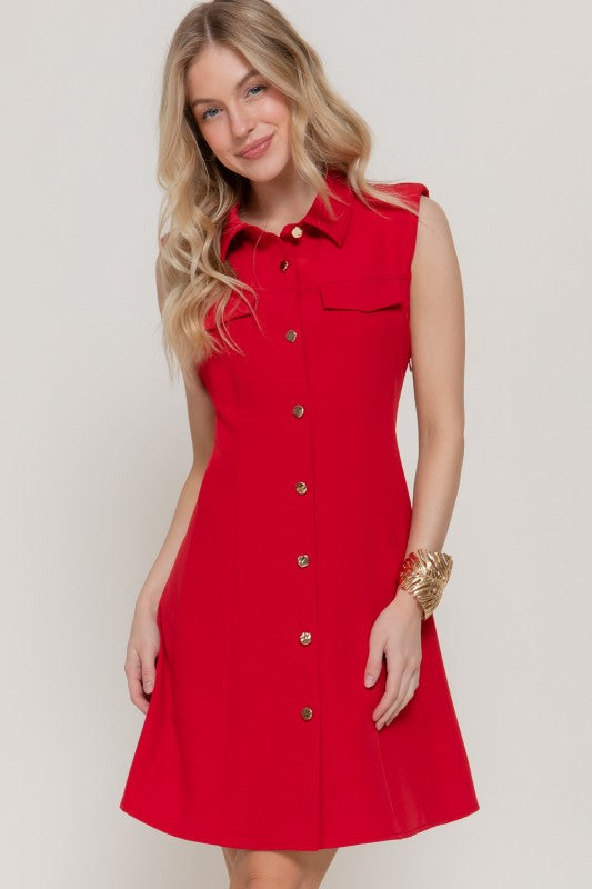 She Perseveres Poppy Red Padded Shoulder Shirt Dress