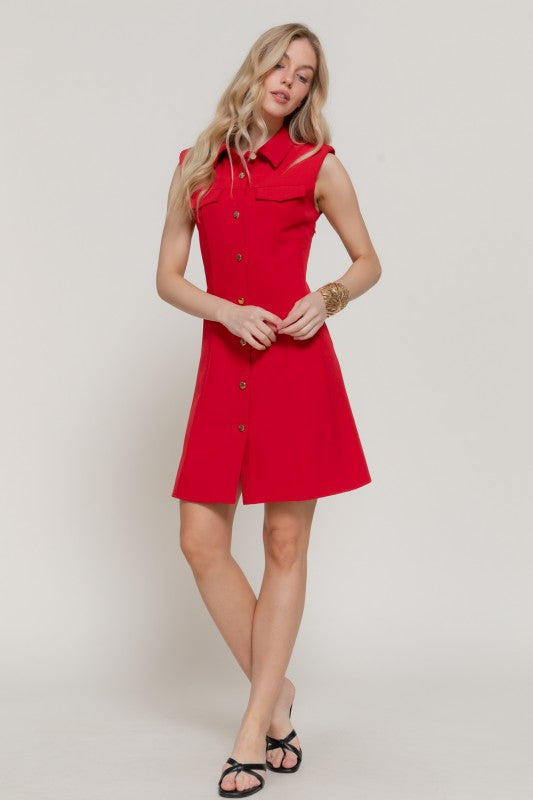 She Perseveres Poppy Red Padded Shoulder Shirt Dress
