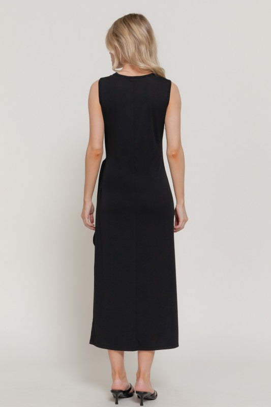 The Promise Timeless Relaxed Adjustable Waist Tie Midi Dress - Classic Black