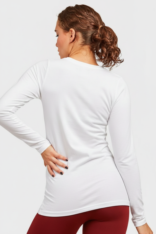 White Daily Grind Essential Cotton Long Sleeve Crewneck Tee — back view
